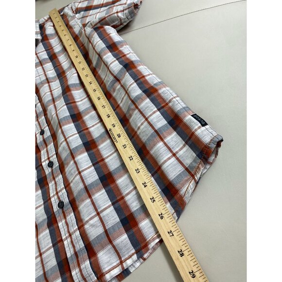 Prana Plaid Short Sleeve Button Up Camp Shirt Men size Medium Camping Outdoor - Picture 5 of 14